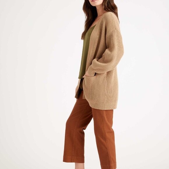 Quince 100% Organic Cotton Oversized Cardigan in Camel - Picture 2 of 8